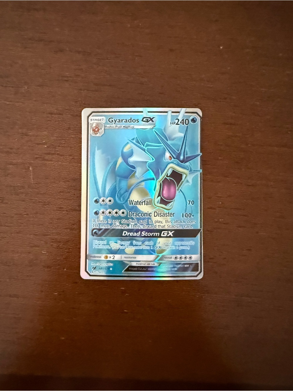 Gyarados GX Holographic Pokémon Card - Blue